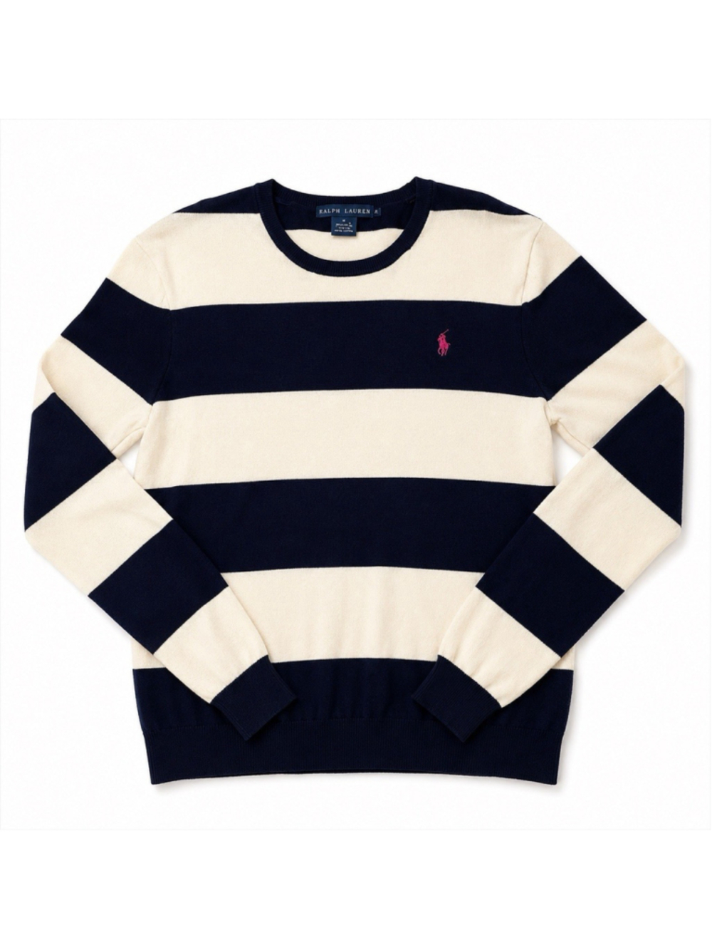 Ralph Lauren Navy & Cream Striped Crewneck Sweater